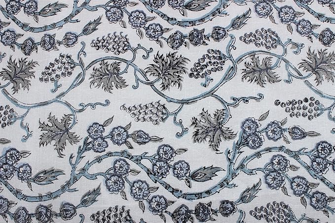 Ridhi Hand Block Print Baby Blue Eyes Rectangle Cotton Tablecloth 160" x 72" Reusable Table Cover Decorative Everyday Use for Dining, Farmhouse, Home Gift for Spring, Easter, Valentine