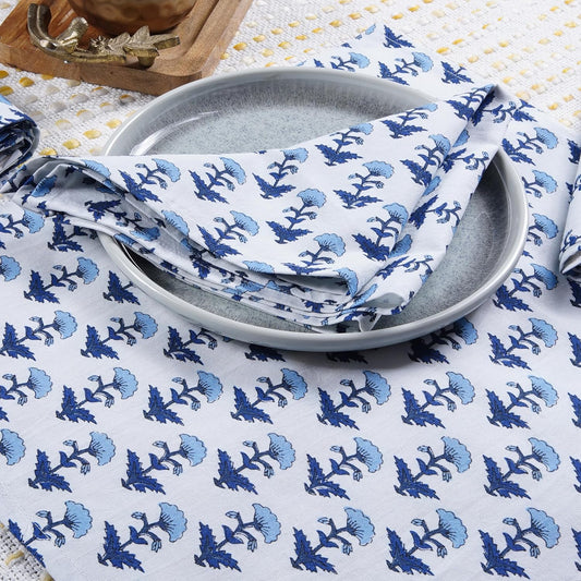 TARAN LIVING Cotton Cloth Napkins Natural Reusable Fall Dinner Napkins Reusable Machine Washable Fabric for Events, Gift, Home Decor - Blue, 18x18 Inches - Pack of 4