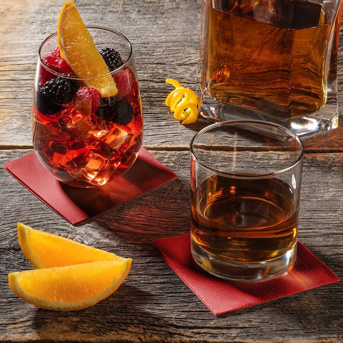 AH AMERICAN HOMESTEAD Paper Cocktail Napkins - Linen-Like Disposable Beverage Bar Napkins 4.75" x 4.75" - Bulk Square Napkins - Ideal for Party or Wedding (Burgundy -100 Count)