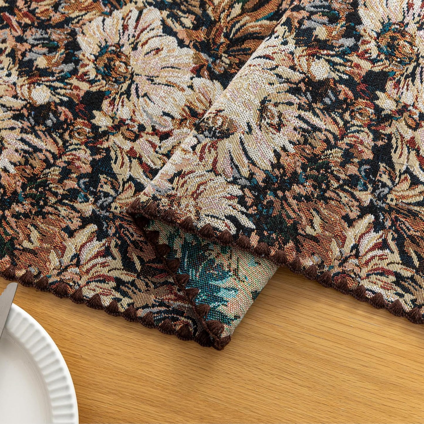 Boho Embroidery Table Runner, Flower Fall Kitchen Dining Table Decoration for Home Party Decor 13x48Inch