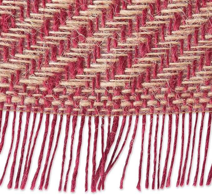 DII Jute Burlap Collection Kitchen Tabletop, Table Runner, 14x108, Chevron Barn Red