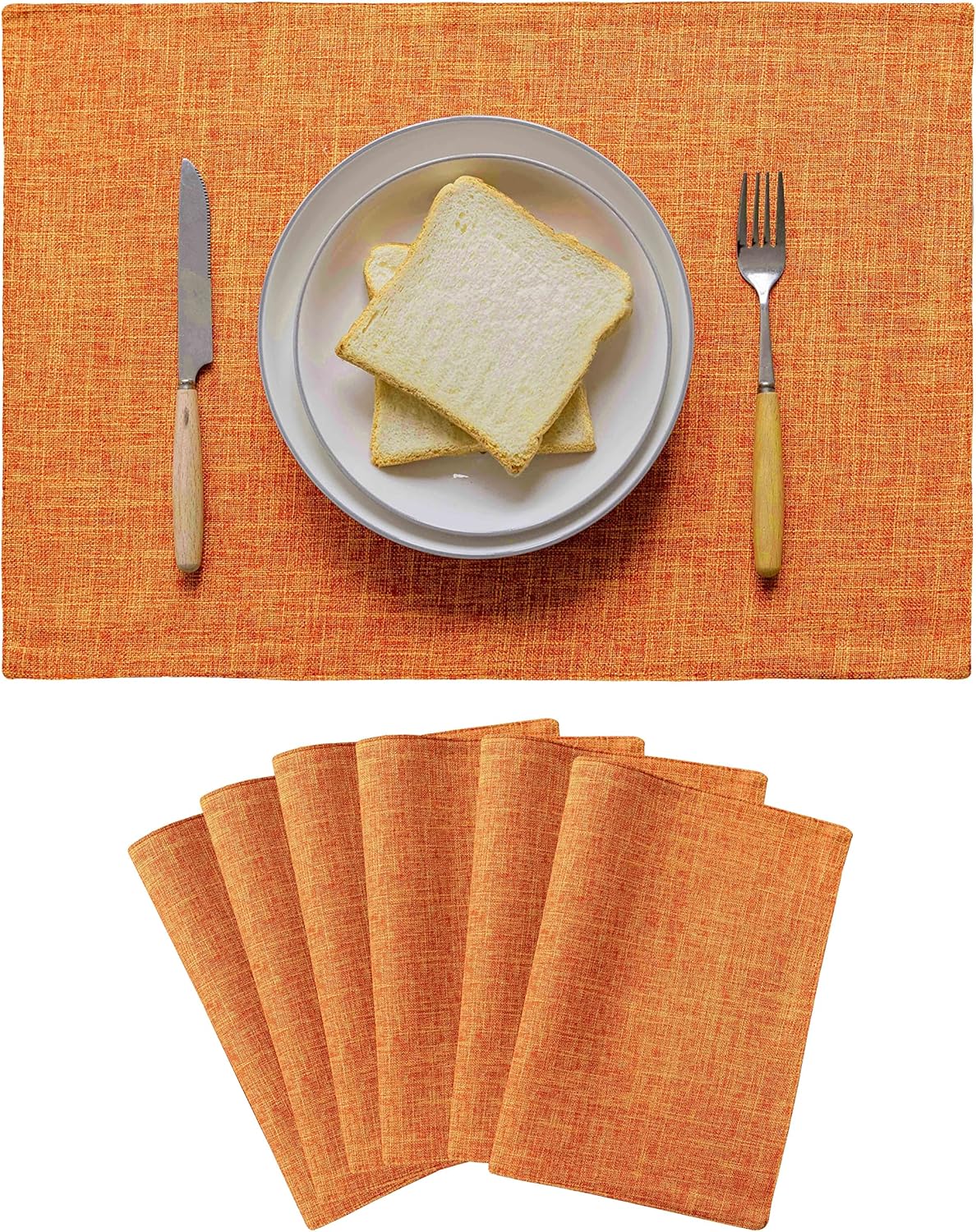Home Brilliant Cloth Placemats Set of 6 Heat Resistant Dining Table Place Mats for Kitchen Table Fall Party Halloween Thanksgiving Decorations Decor, 13 x 19 inches, Orange