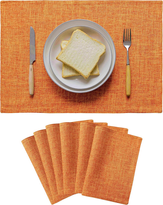 Home Brilliant Cloth Placemats Set of 6 Heat Resistant Dining Table Place Mats for Kitchen Table Fall Party Halloween Thanksgiving Decorations Decor, 13 x 19 inches, Orange