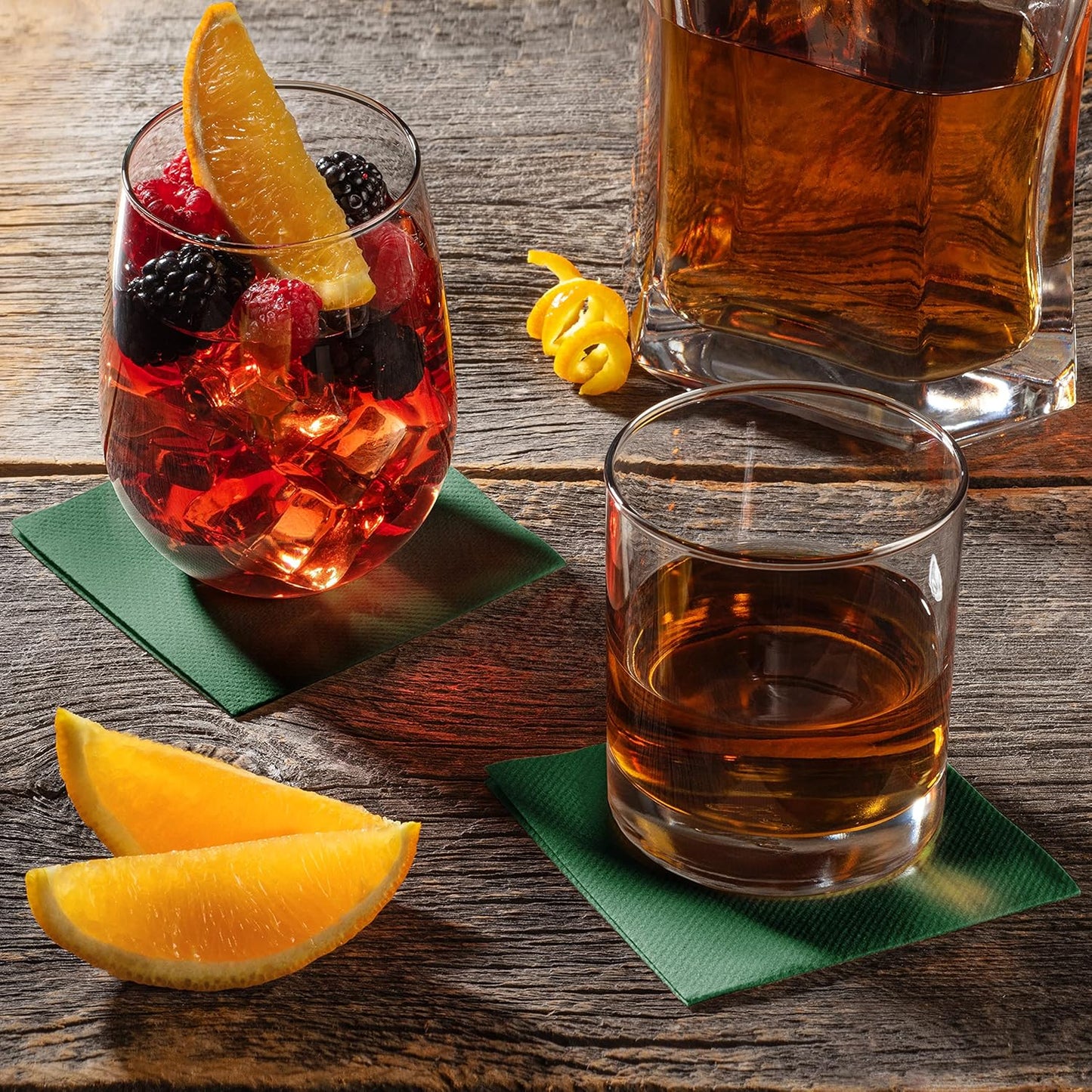 AH AMERICAN HOMESTEAD Paper Cocktail Napkins - Linen-Like Disposable Beverage Bar Napkins 4.75" x 4.75" - Bulk Square Napkins - Ideal for Party or Wedding (Green -100 Count)
