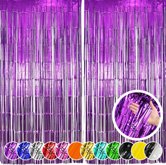 2 Pack Purple Fringe Backdrop Curtains, Purple Streamers Party Backdrop, Party Decorations for Birthday, Holidays, Parties & More