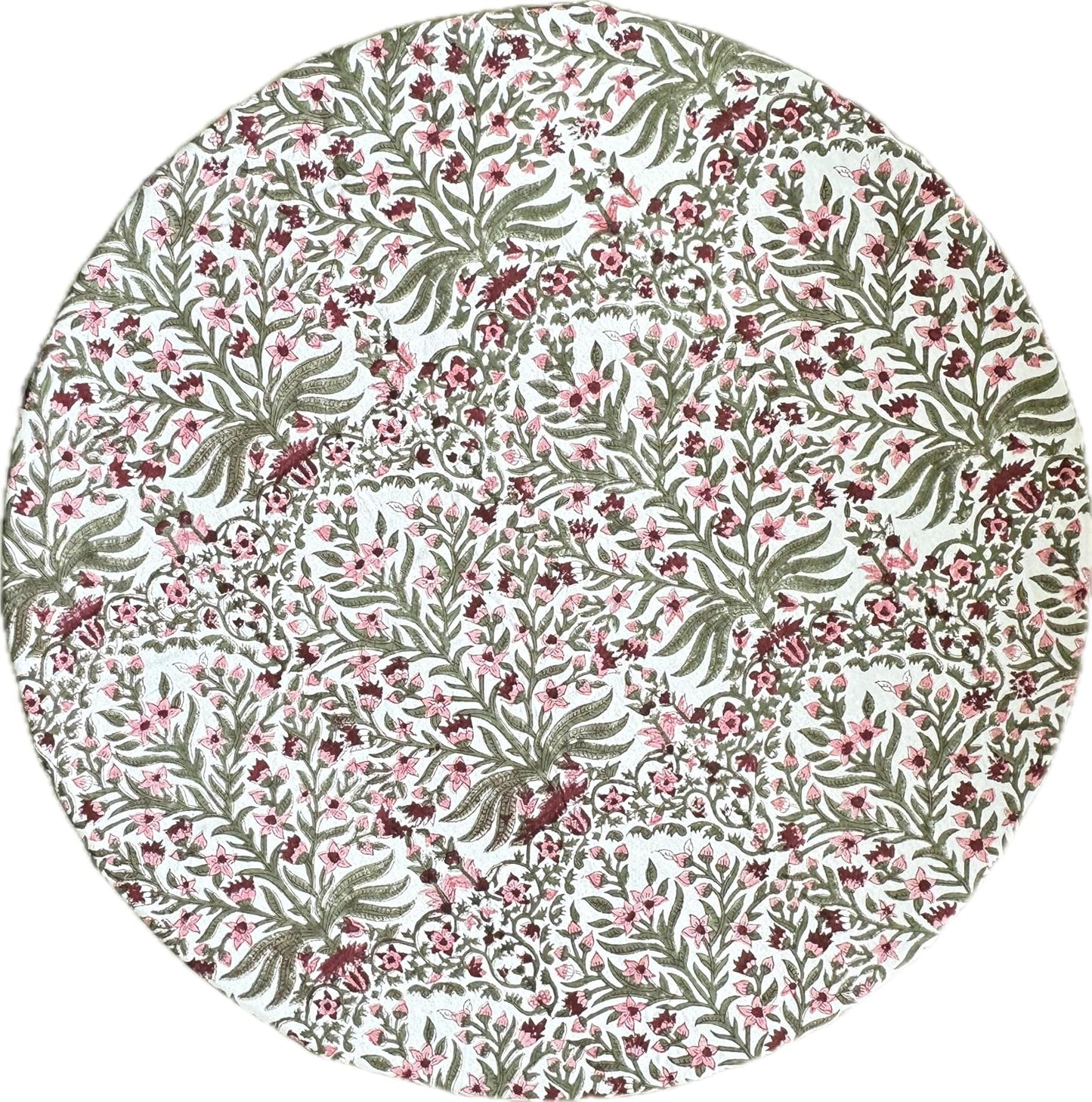 ATOSII Nargis Pink 100% Cotton Round Block Print Summer Tablecloth, Floral Table Cloth Linen for Dining Parties Weddings Outdoors Holidays I 90" Inches Round, 6 Seater I Grandmillennial Farmhouse Boho