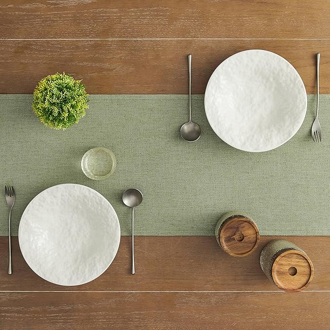 ZeeMart Linen Blend Table Runner, Sage Green 13x72 Inch, Farmhouse Burlap Linen Style Rustic Sage Green Table Runners 72 Inches Long