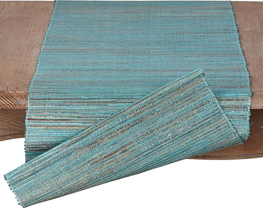 Saro Lifestyle Melaya Collection Shimmering Woven Nubby Table Runner, 14"x54", Turquoise