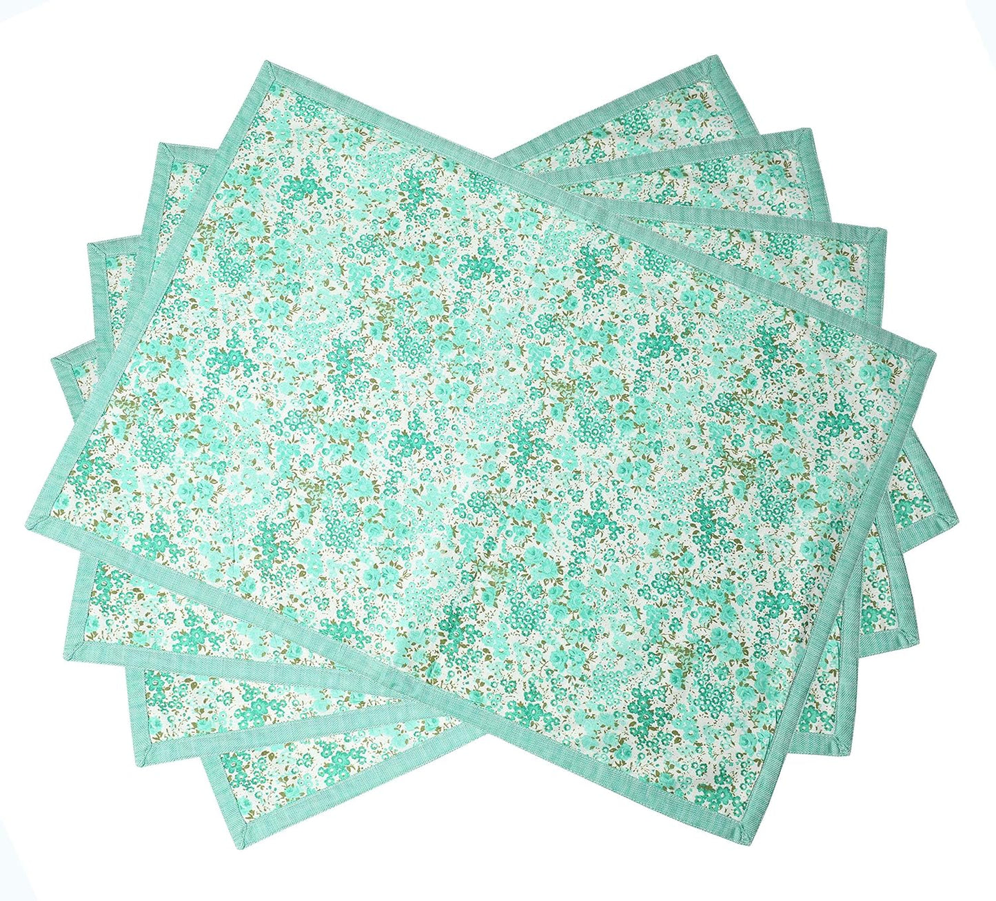 Indtresor Indian Heritage Fabric Cotton Table Linen Reversible Set Runner Napkins Mats in Green