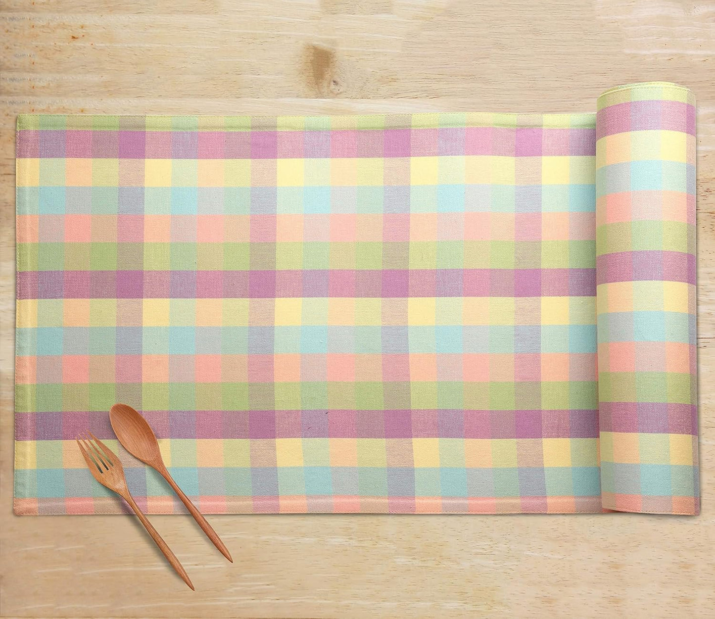 Urban Villa EasterTable RunnerEaster Collection 100% Cotton Fused Table Runner Easter Special Over Sized 14" x72'' Inches Easter Colors Buffalo Check Table Runner Heavier QualityTable Runner