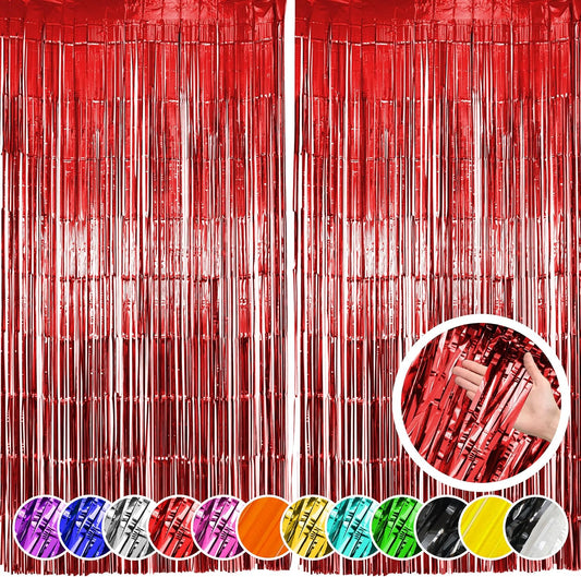 2 Pack Red Fringe Backdrop, Red Streamers Backdrop Curtains, Party Decorations Supplies for Birthday, Holidays, Parties, Christmas, Halloween & More