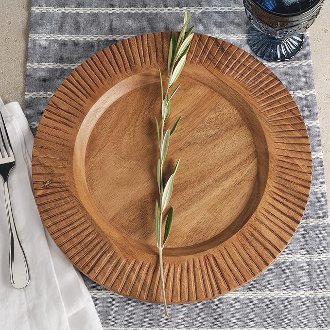Fitz and Floyd Caleb Acacia Wood Chargers Plates, Set of 2