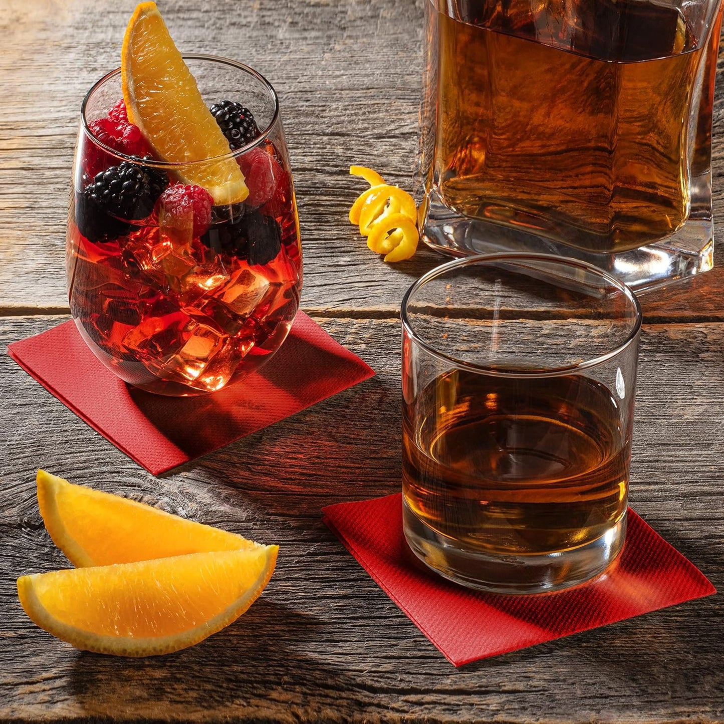 AMERICAN HOMESTEAD Red Cocktail Napkins - Premium 4.75"x4.75" Disposable Linen-Like Beverage Napkins - Bulk Square Party Bar Serviettes for Weddings, Parties, Events, and Everyday Use - 100 Count