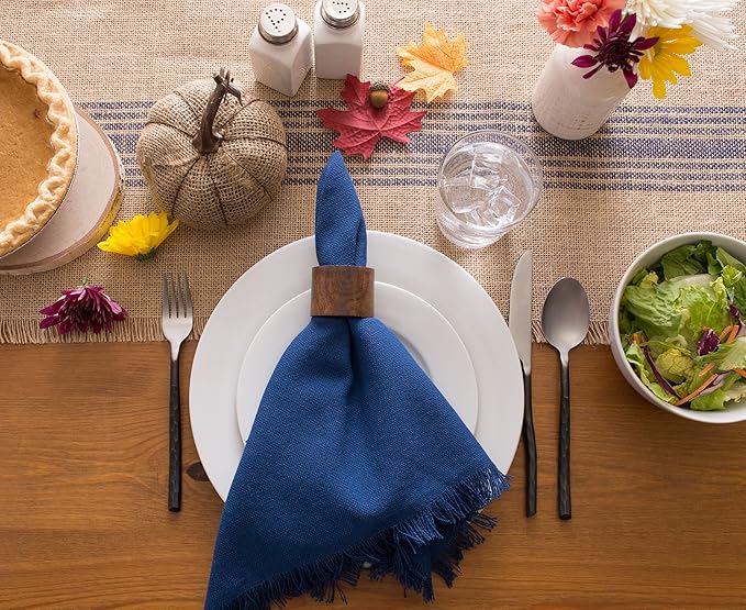 DII Jute Burlap Collection Kitchen Tabletop, Table Runner, 14x72, Middle Stripe Blue