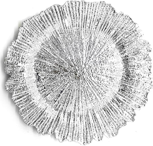 allgala 13-Inch 6-Pack Heavy Quality Round Charger Plates-Reef Silver-HD80332