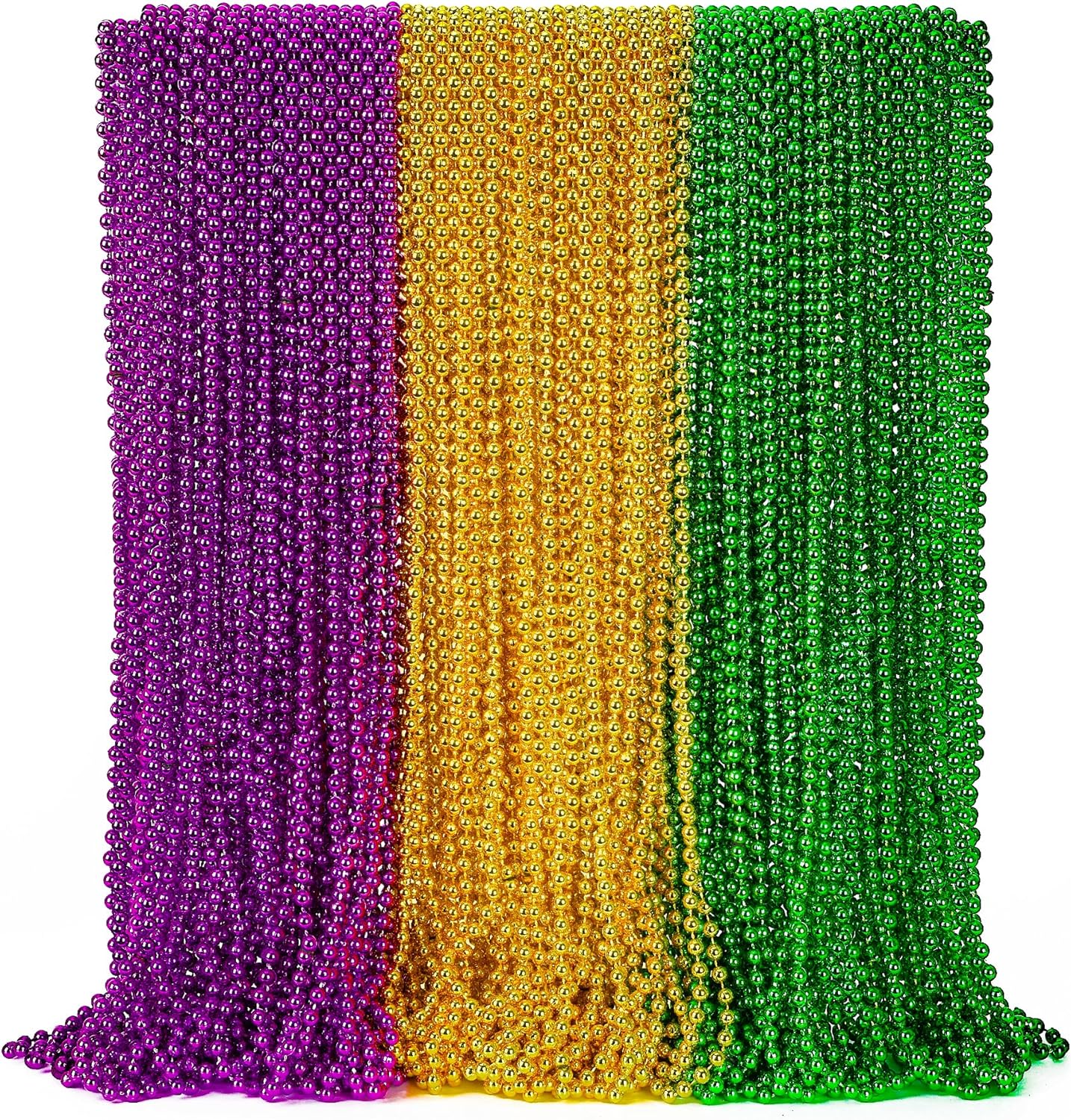 72PCS Mardi Gras Beads Throws, Mardi Gras Green Purple Gold Metallic Beads Necklaces Accessories Bulk, Mardi Gras Beads Necklace Costumes for Parade Throws Party Decorations Favor Supplies