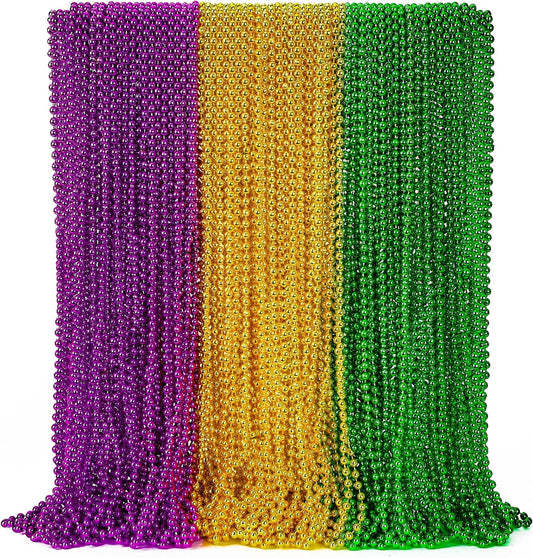 72PCS Mardi Gras Beads Throws, Mardi Gras Green Purple Gold Metallic Beads Necklaces Accessories Bulk, Mardi Gras Beads Necklace Costumes for Parade Throws Party Decorations Favor Supplies