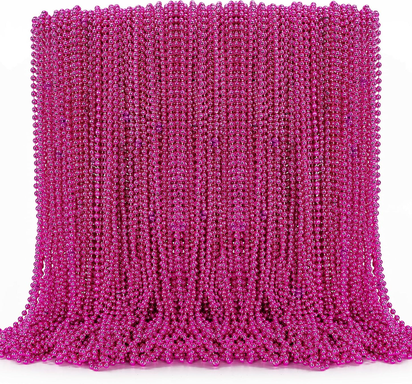 144PCS Bead Necklace, Mardi Gras Pink Bead Necklaces Party Favors, Metallic 33" Mardi Gras Round Beaded Necklace Stuff, Festival Parade Throw Accessories for Wedding Gender Reveal Party Supplies Decor