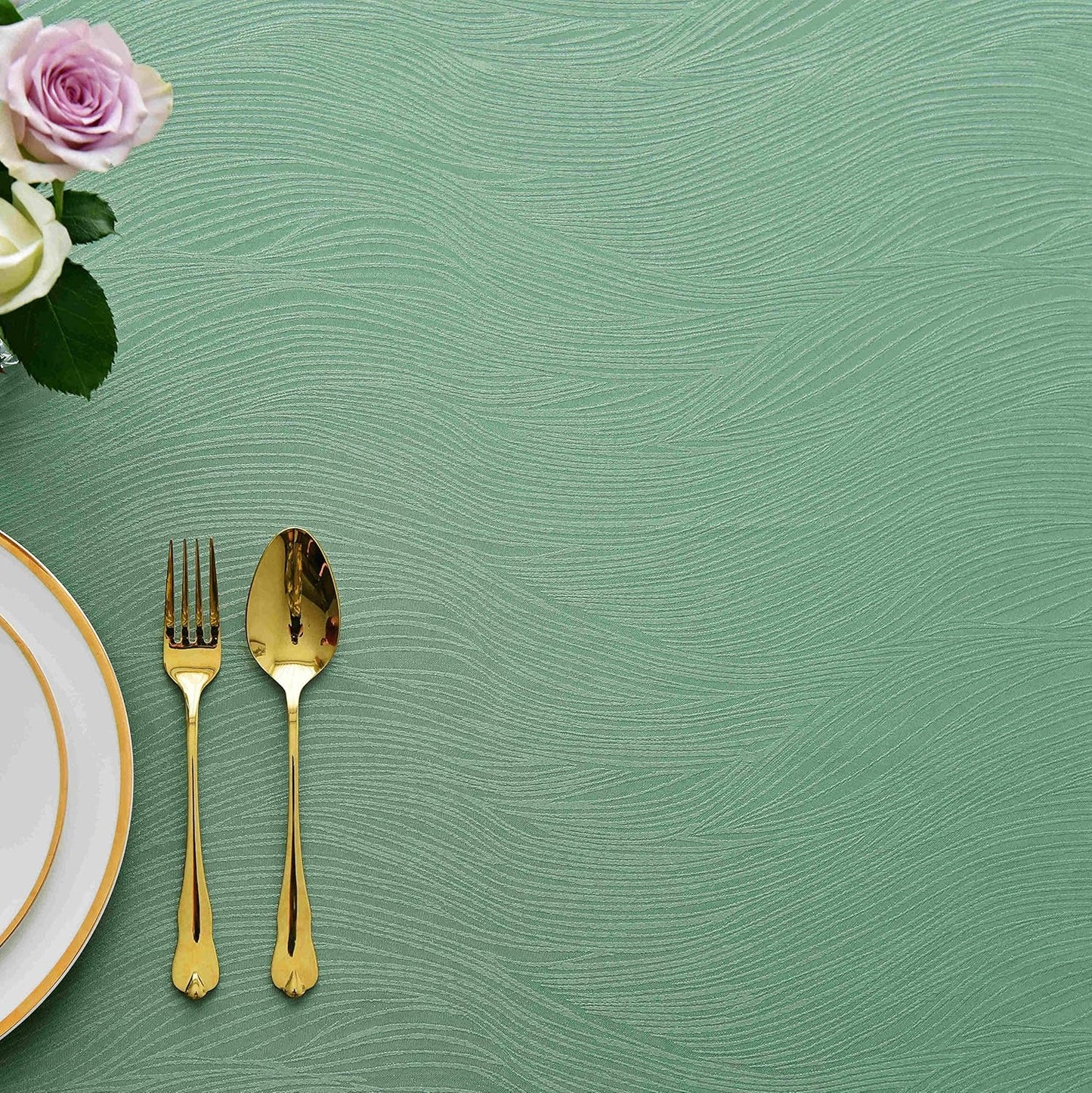maxmill Square Table Cloth Swirl Design Water Proof Wrinkle Free Heavy Weight Soft Tablecloth Decorative Fabric Table Cover for Outdoor and Indoor Use Square 70 x 70 Inch Sage Green