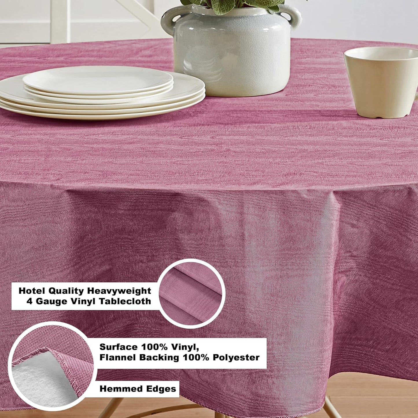 Newbridge Vinyl Flannel Backed Tablecloth, 60 x 84 Inch Oval, Burgundy Moire Wavy Solid Design, Heavyweight Indoor Outdoor Waterproof Table Cover, Easy Care Wipe Clean