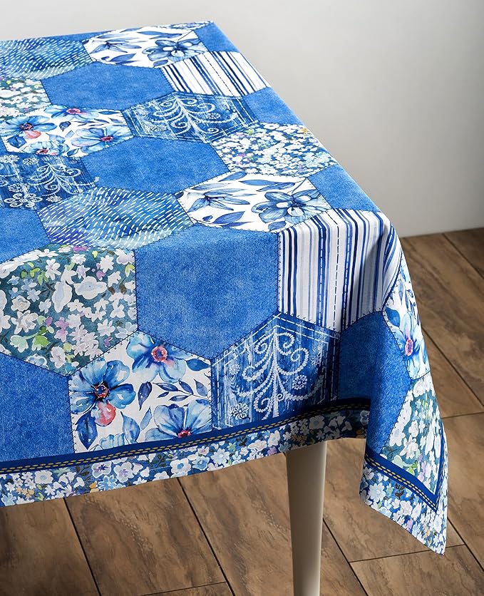 Maison d' Hermine Table Cloth Square Table 100% Cotton 60 x 60 Inches Tablecloth Reusable Decorative for Dining Room Farmhouse Home Valentines Day Decorations Spring Summer - Summer Blues