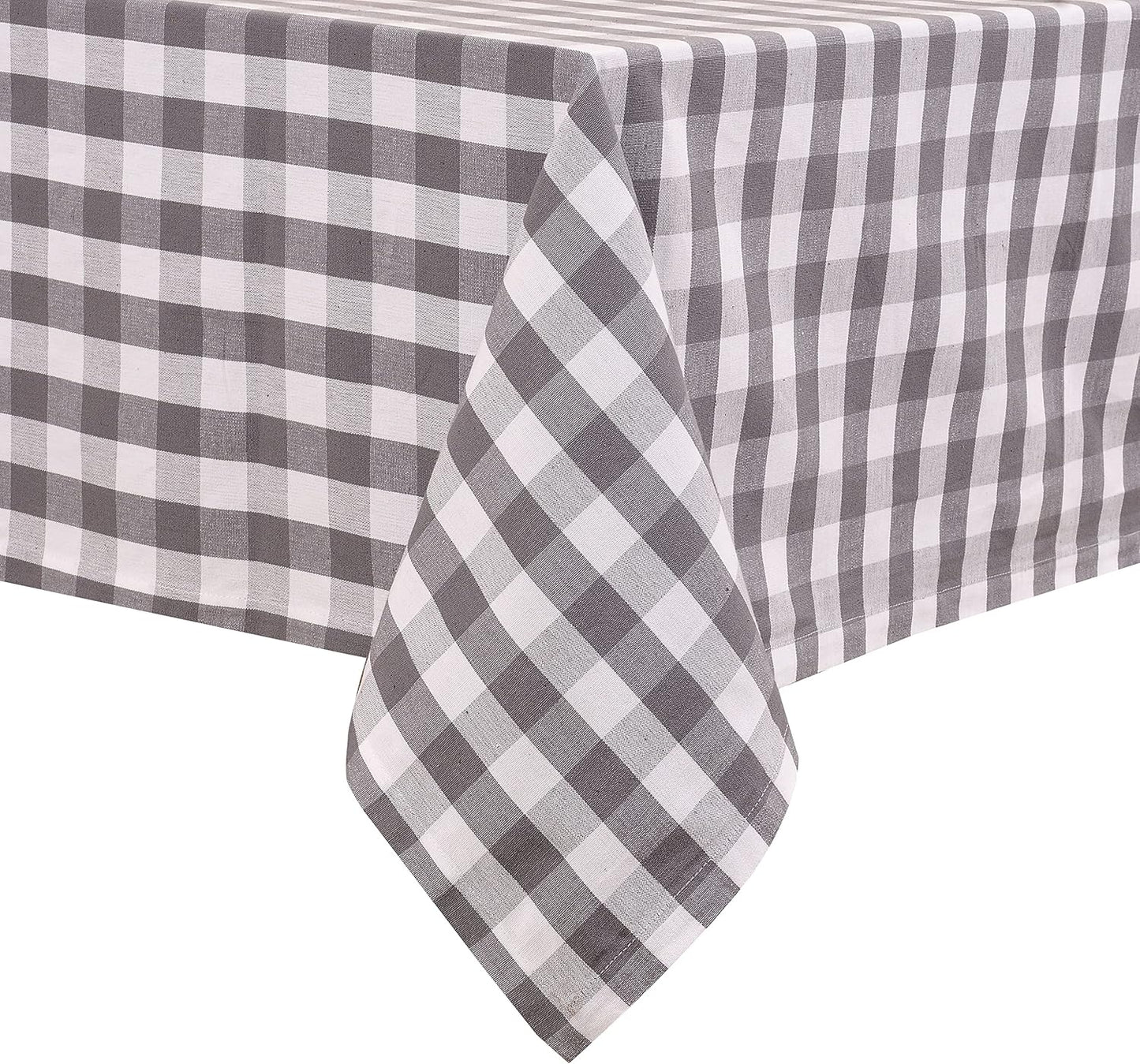 Urban Villa Tablecloth Buffalo Check Table Cloth Tabletop Cover Kitchen Dining Tablecloth 100%Cotton Great Parties Wedding Holiday Dinner Grey/White Color Rectangle 60X84 Inches 6-8 Seats Table Cloth