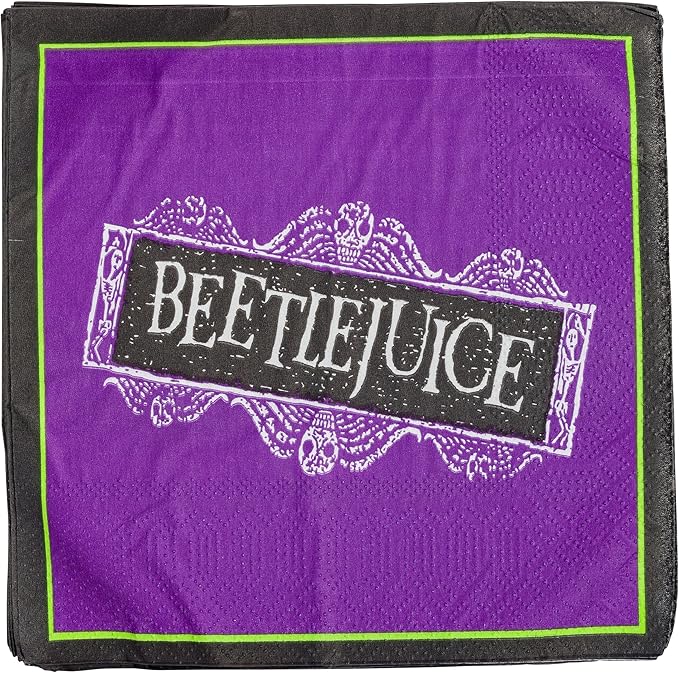 Silver Buffalo Tim Burton's Beetlejuice 32 Pack Partyware Disposable Paper Plates and Napkins