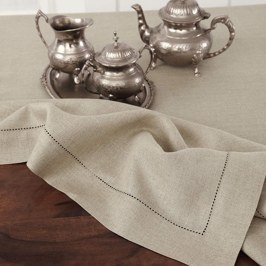 Solino Home Natural Linen Tablecloth 60 x 120 Inch - 100% Pure Linen Hemstitch Table Cloth for Rectangle Tables - Classic Hemstitch, Machine Washable Tablecloth for Fall, Thanksgiving, Christmas