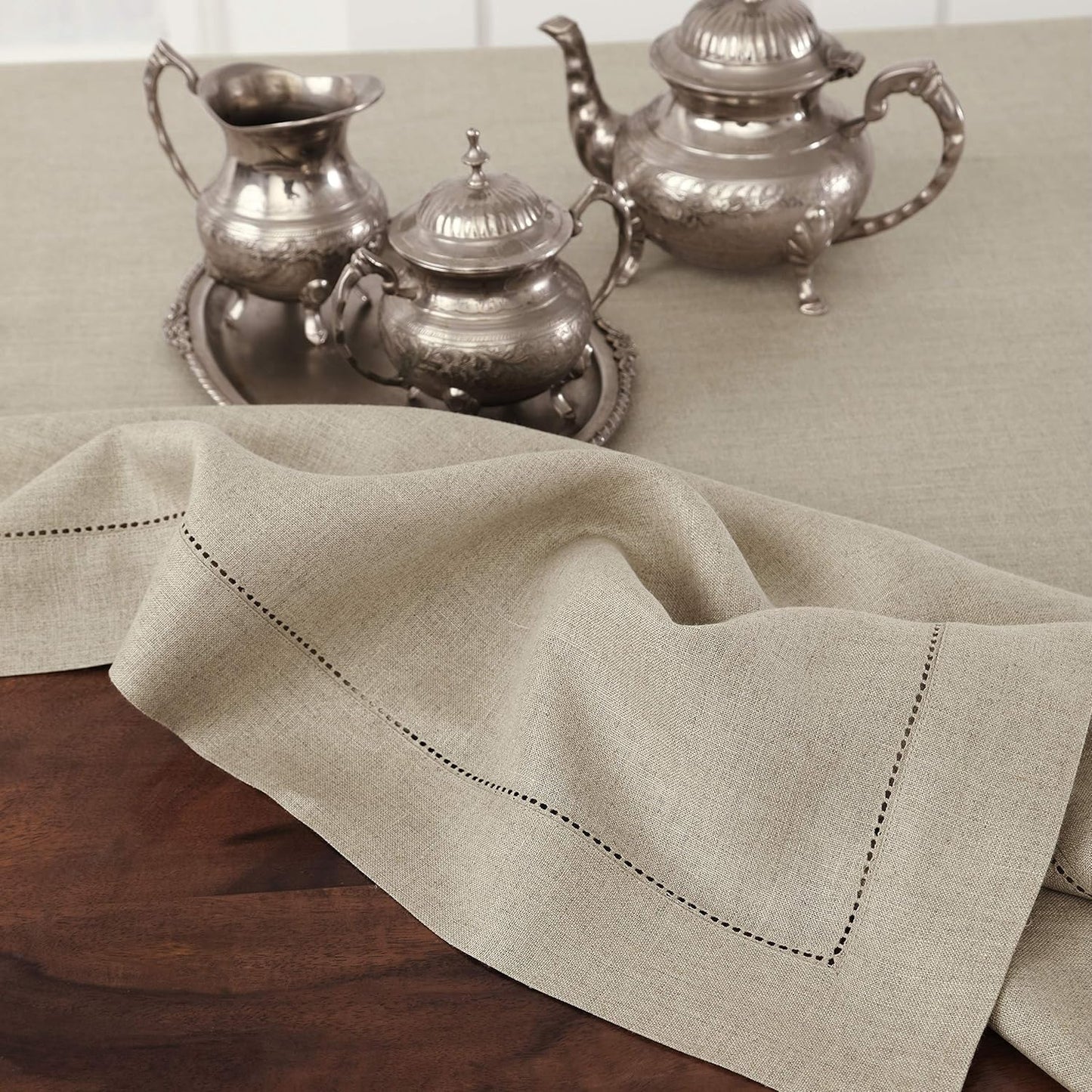 Solino Home Linen Tablecloth 60 x 108 Inch - Classic Hemstitch 100% Pure Linen Natural Table Cloth for Rectangle Tables - Machine Washable Tablecloth for Fall, Autumn, Thanksgiving, Christmas, Holiday