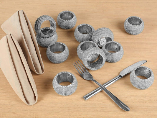 Handmade Beaded Napkin Rings Set of 6 - Silver Napkin Holders, 2-Inch Elegant Table Décor, Handcrafted by Skilled Artisans - Perfect for Weddings, Parties & Everyday Dining