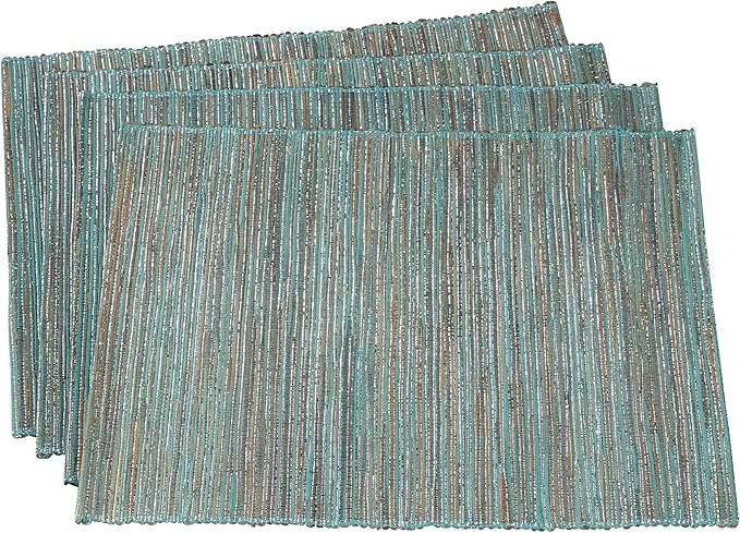 Saro Lifestyle Melaya Collection Shimmering Woven Nubby Placemat (Set of 4), 14"x20", Turquoise