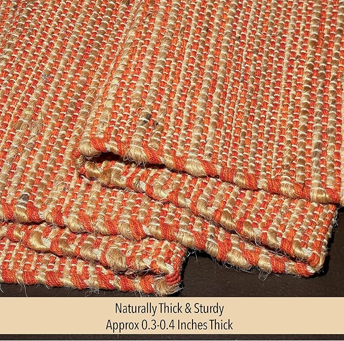 Chardin home Natural Jute Table Runner 13x36 Inch – Vintage Boho Rustic Table Decor – Handwoven Table Runner in Natural Jute and Rust Orange – Farmhouse Thanksgiving tablerunner