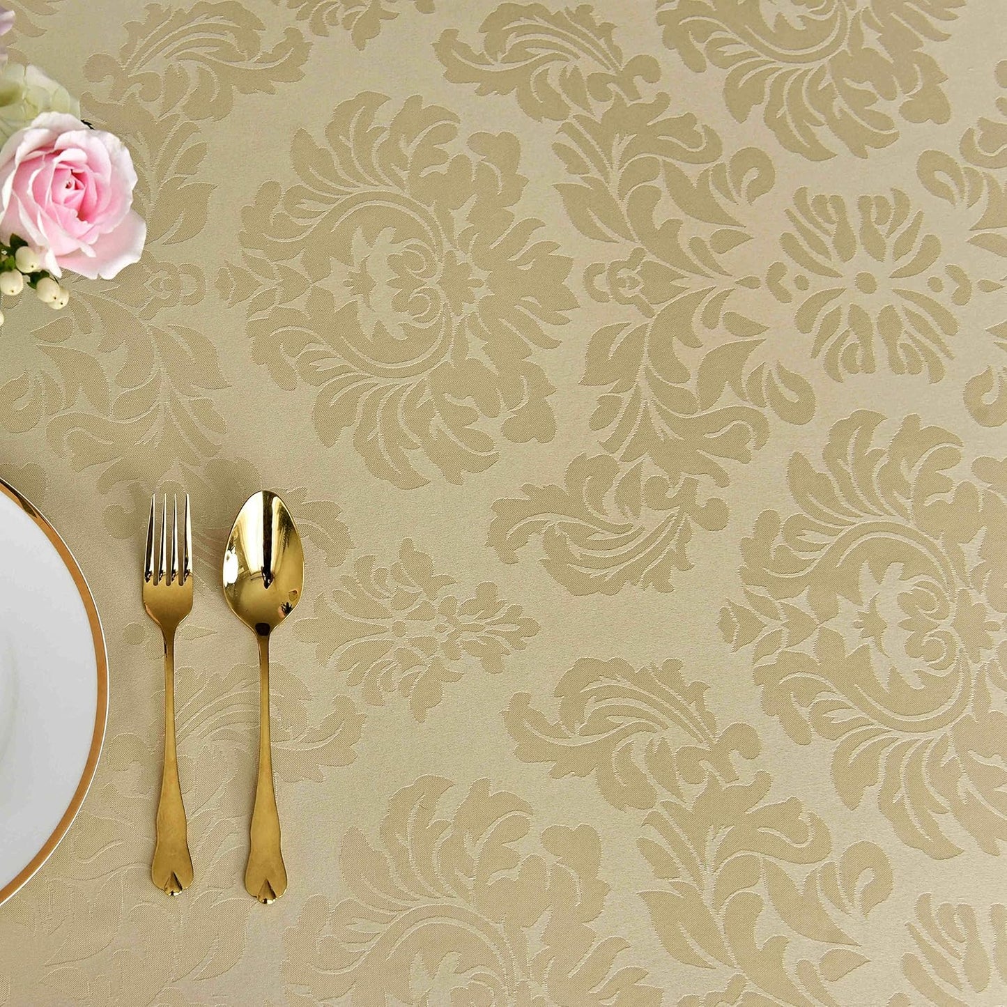 maxmill Jacquard Tablecloth Damask Design Water Resistance Antiwrinkle Heavy Weight Soft Table Cloth for Buffet Banquet Parties Event Holiday Dinner Square 60 x 60 Inch Beige