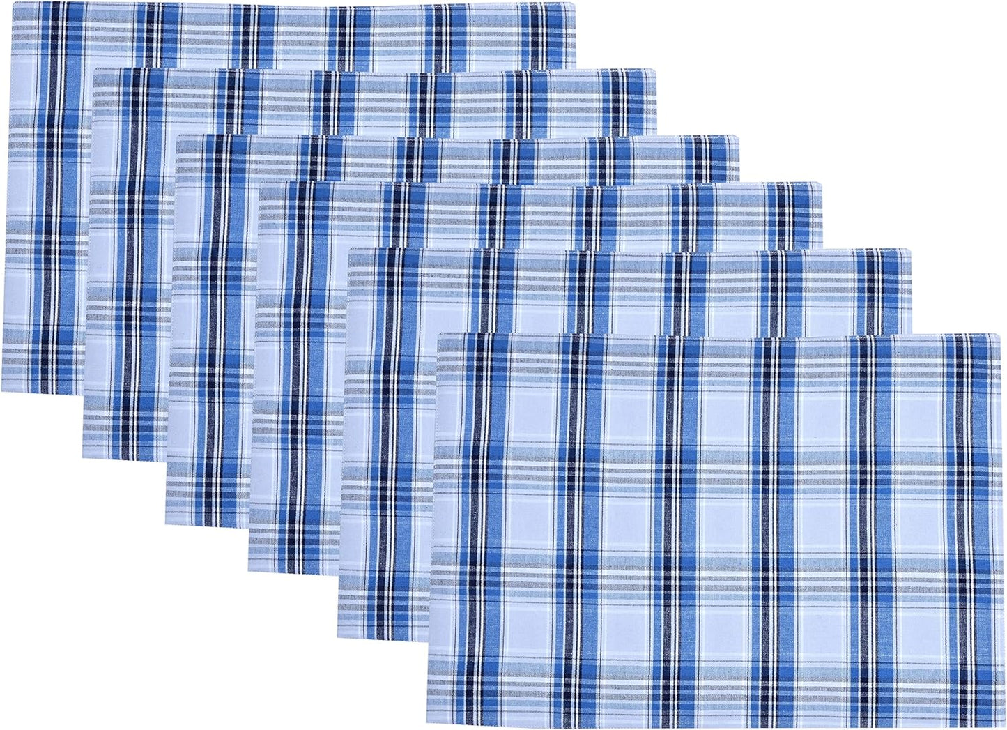 Urban Villa Christmas Placemats Snow Blue Color Checked 100% Cotton Fused Placemats 14''x 20'' Over Sized Set of 6 Use Heavier Quality Christmas Special placemats Quality