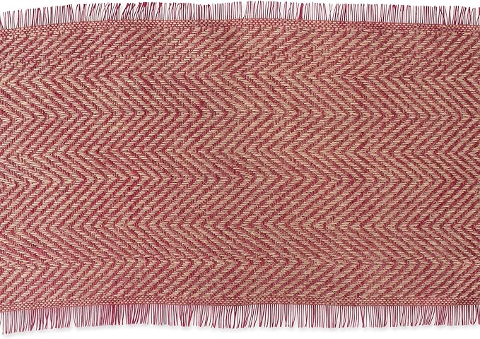 DII Jute Burlap Collection Kitchen Tabletop, Table Runner, 14x108, Chevron Barn Red