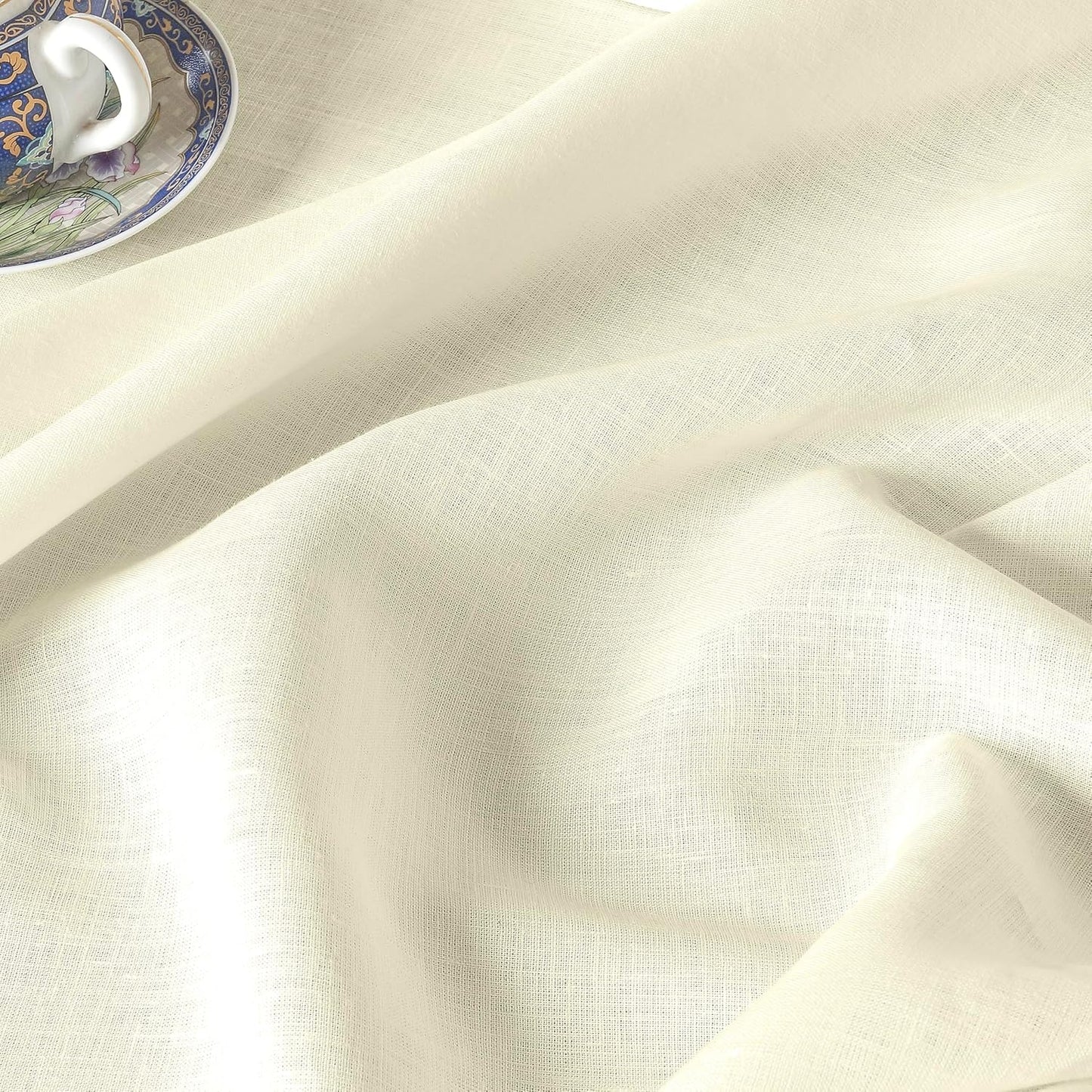 D'Moksha Homes Linen Cream Tablecloth 60 x 132 Inch - 100% Pure Linen Rectangular Tablecloth - Machine Washable Table Cloth for Fall, Autumn and Halloween