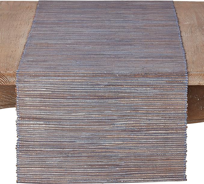 Saro Lifestyle Melaya Collection Shimmering Woven Nubby Table Runner, 14"x54", Blue-Grey
