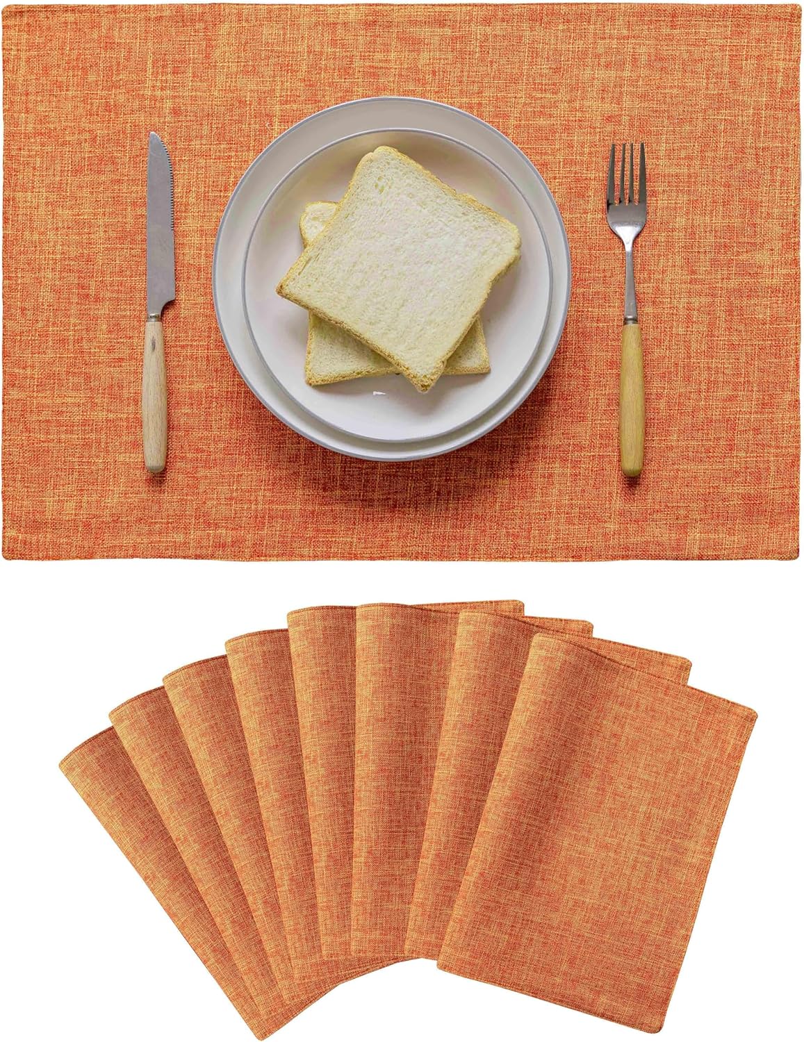 Home Brilliant Cloth Placemats Set of 8 Heat Resistant Dining Table Place Mats for Fall Kitchen Table Dinner Party Halloween Thanksgiving Decorations, 13 x 19 inches, Orange