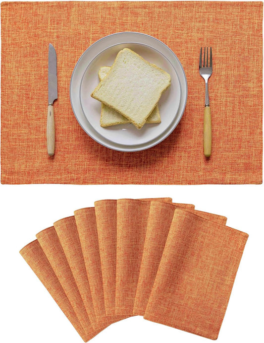 Home Brilliant Cloth Placemats Set of 8 Heat Resistant Dining Table Place Mats for Fall Kitchen Table Dinner Party Halloween Thanksgiving Decorations, 13 x 19 inches, Orange