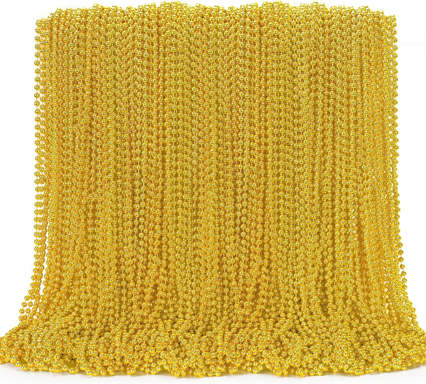 144PCS Mardi Gras Beads, Gold Bead Necklace Christmas Stuff, 33" Mardi Gras Beads Necklace Costume Bulk, Festival Parade Throw Accessories for Christmas Mardi Gras Wedding Birthday Party Supplies