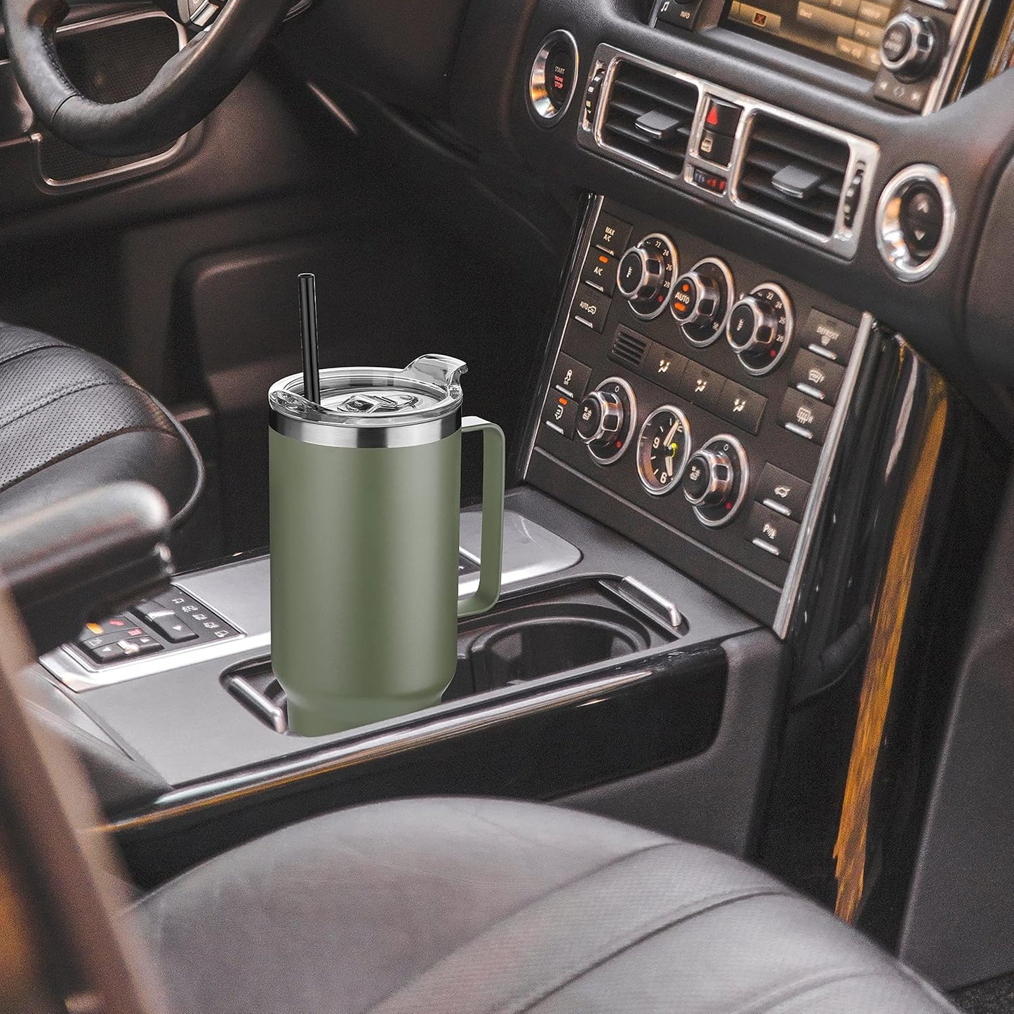 HASLE OUTFITTERS 40 oz Stainless Steel Tumbler with Handle, Vacuum Insulated Tumblers Bulk, Reusable Double Wall Travel Coffee Mug, Durable Powder Coated Water Bottles(Army Green, 8)