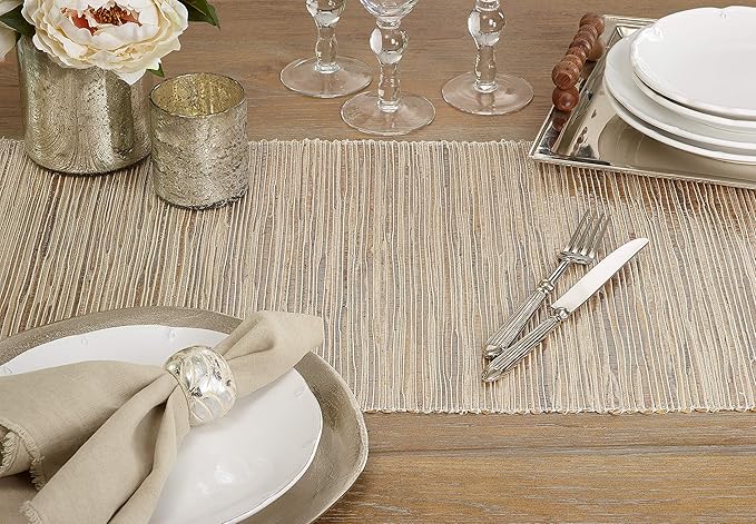 Saro Lifestyle Melaya Collection Shimmering Woven Nubby Table Runner, 14"x54", Natural