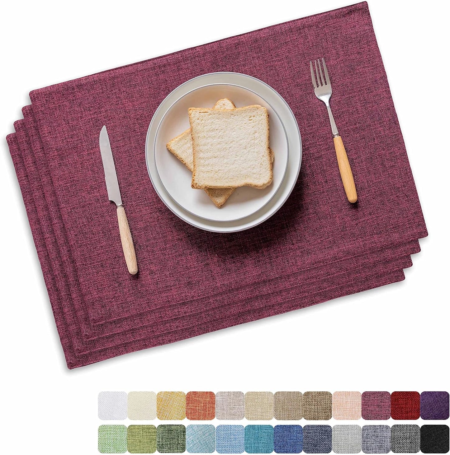 Home Brilliant Red Placemats Set of 4 Cloth Placemat for Holiday Christmas Heat Resistant Dining Table Mats Kitchen Washable Place Mats, Wine Red