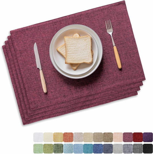 Home Brilliant Red Placemats Set of 4 Cloth Placemat for Holiday Christmas Heat Resistant Dining Table Mats Kitchen Washable Place Mats, Wine Red