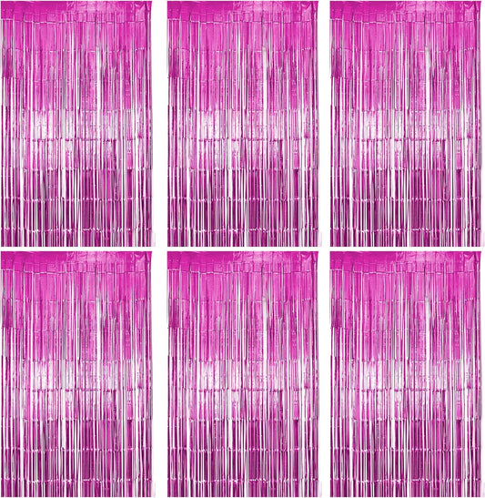 6 Pack Pink Fringe Backdrop, Pink Tinsel Backdrop Curtains, Decorations for Baby Showers, Birthday, Holidays, Parties & More