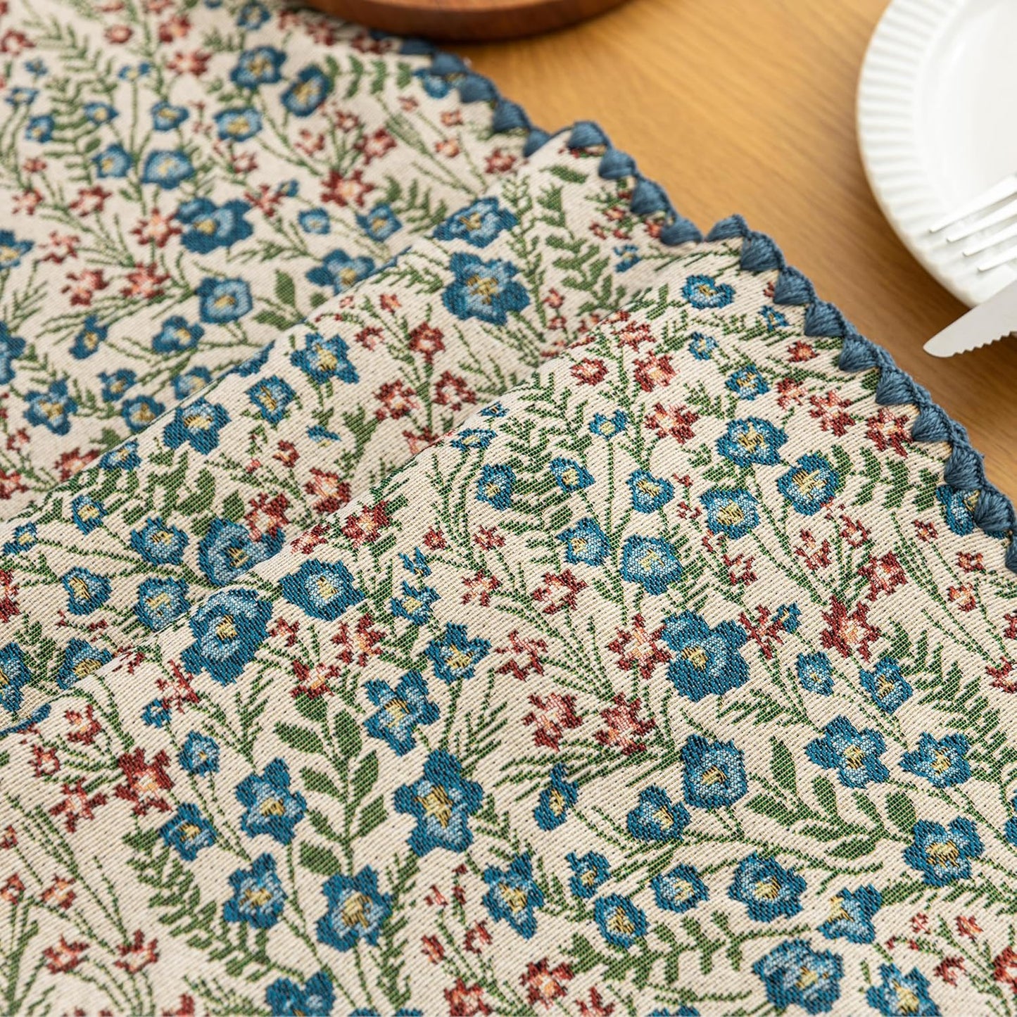 Boho Embroidery Table Runner, Flower Fall Kitchen Dining Table Decoration for Home Party Decor 13x90Inch