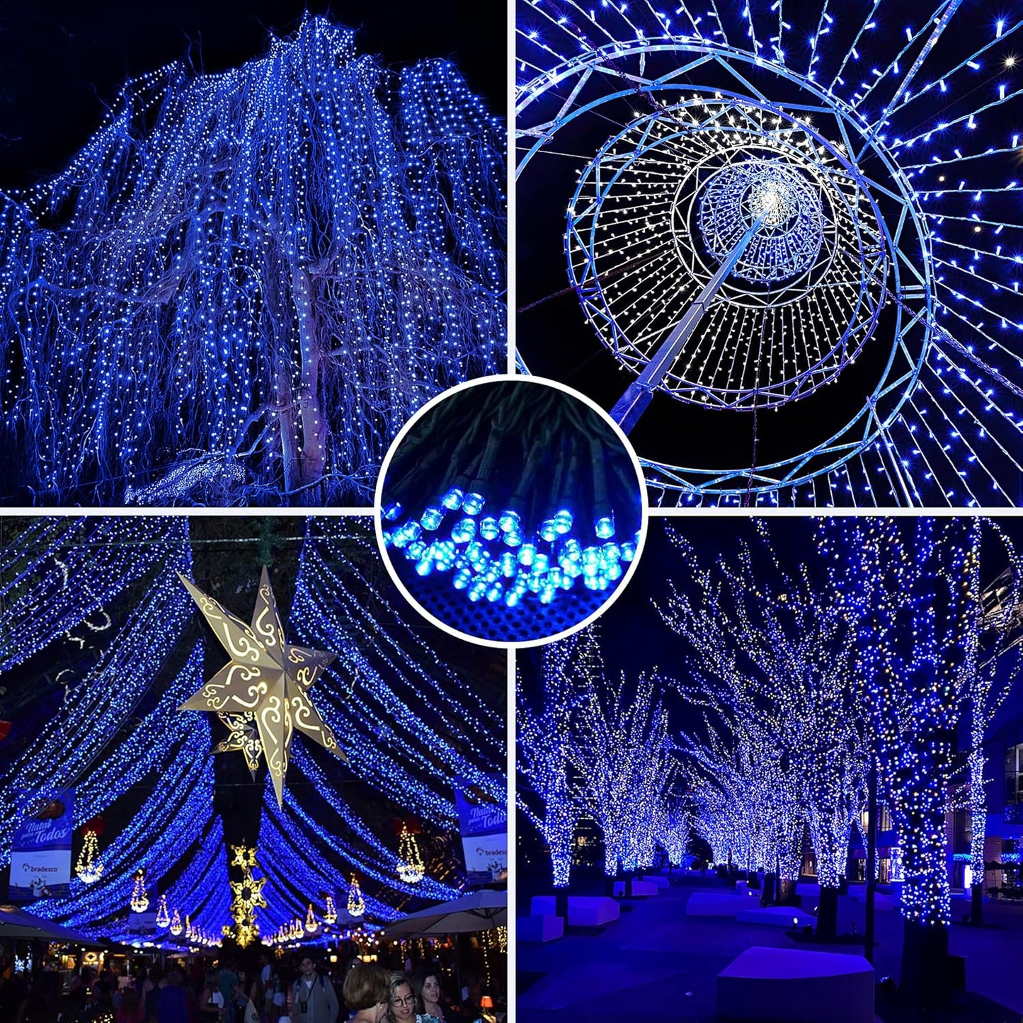 AmyHomie Blue Halloween Lights, 108Ft 300LED Halloween String Lights Outdoor Waterproof, End-to-End Indoor Fairy Decorative Lights for Wedding, Party, Christmas Decor