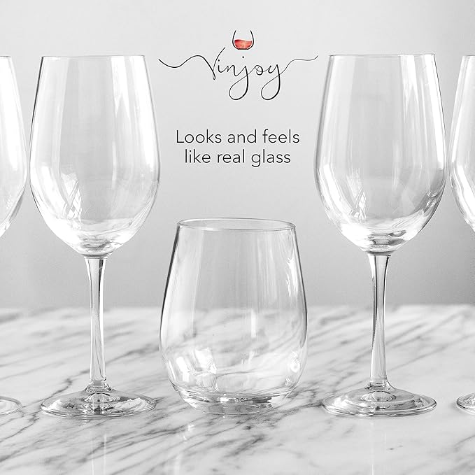 Set of 8 Unbreakable Stemless Wine Glasses – 16oz BPA-Free Tritan Plastic, Reusable & Shatterproof Drinkware for Indoor Outdoor Parties, Dishwasher Safe Crystal Clear Bar Glasses