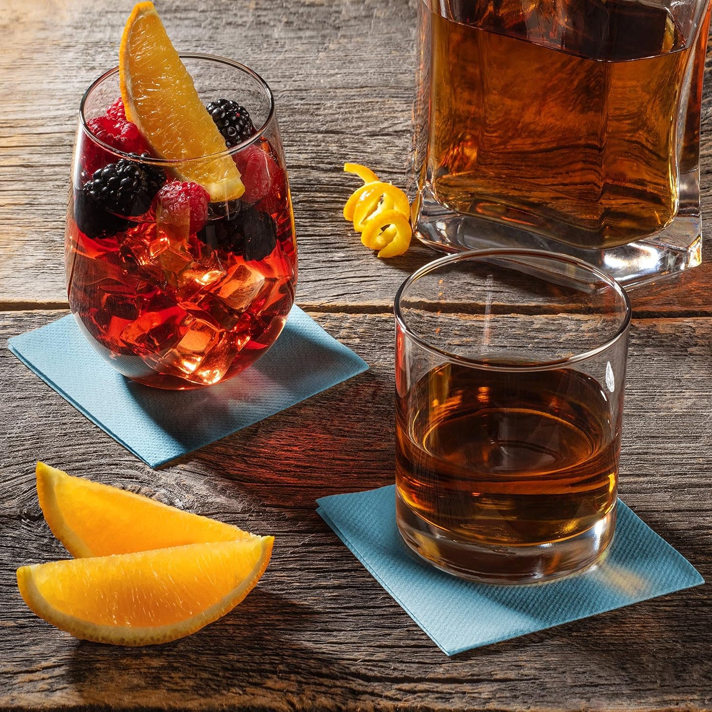 AMERICAN HOMESTEAD Light Blue Cocktail Napkins - Premium 4" x 4" Disposable Linen-Like Beverage Napkins - Bulk Square Party Bar Serviettes for Weddings, Parties, and Events- 100 Count