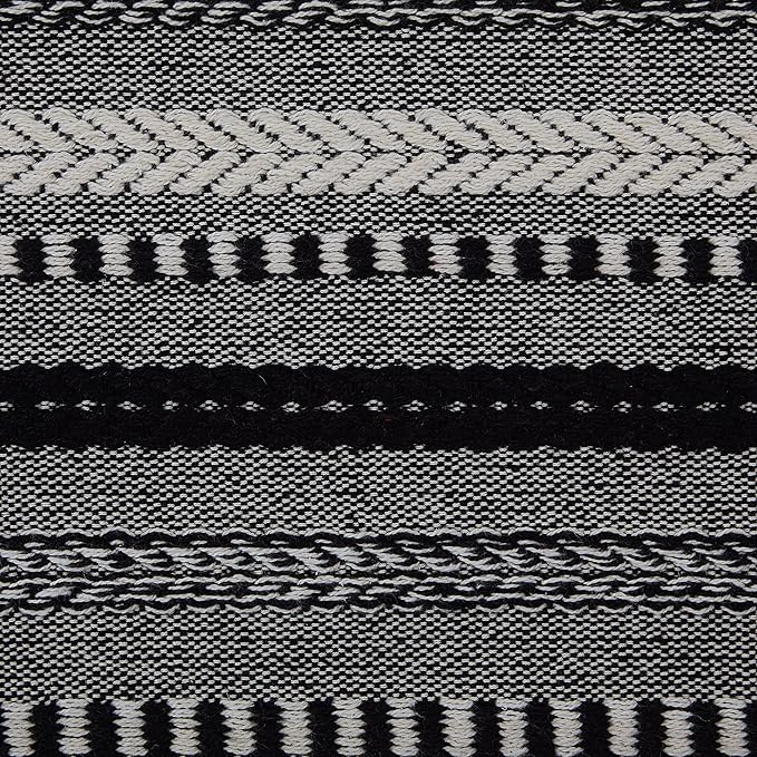 DII Farmhouse Braided Stripe Table Runner Collection, 15x72 (15x77, Fringe Included), Black